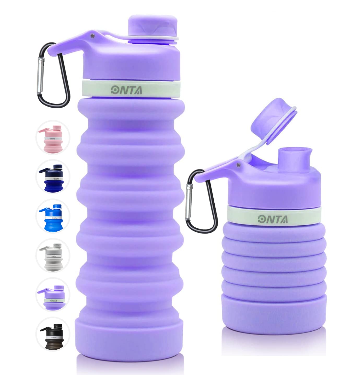 ONTA Collapsible Water Bottles BPA Free Silicone Foldable Water Bottle for Travel,Silicone Portable LeakProof Travel Water Bot