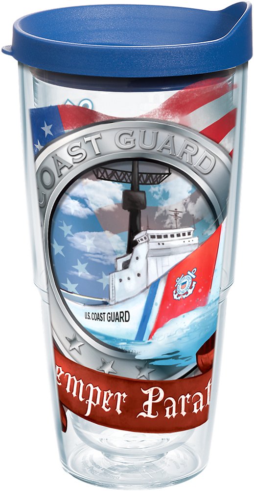 Tervis Coast Guard Boat Made in USA Double Walled Insulated Tumbler Travel Cup Keeps Drinks Cold & Hot, 24oz, Blue Lid