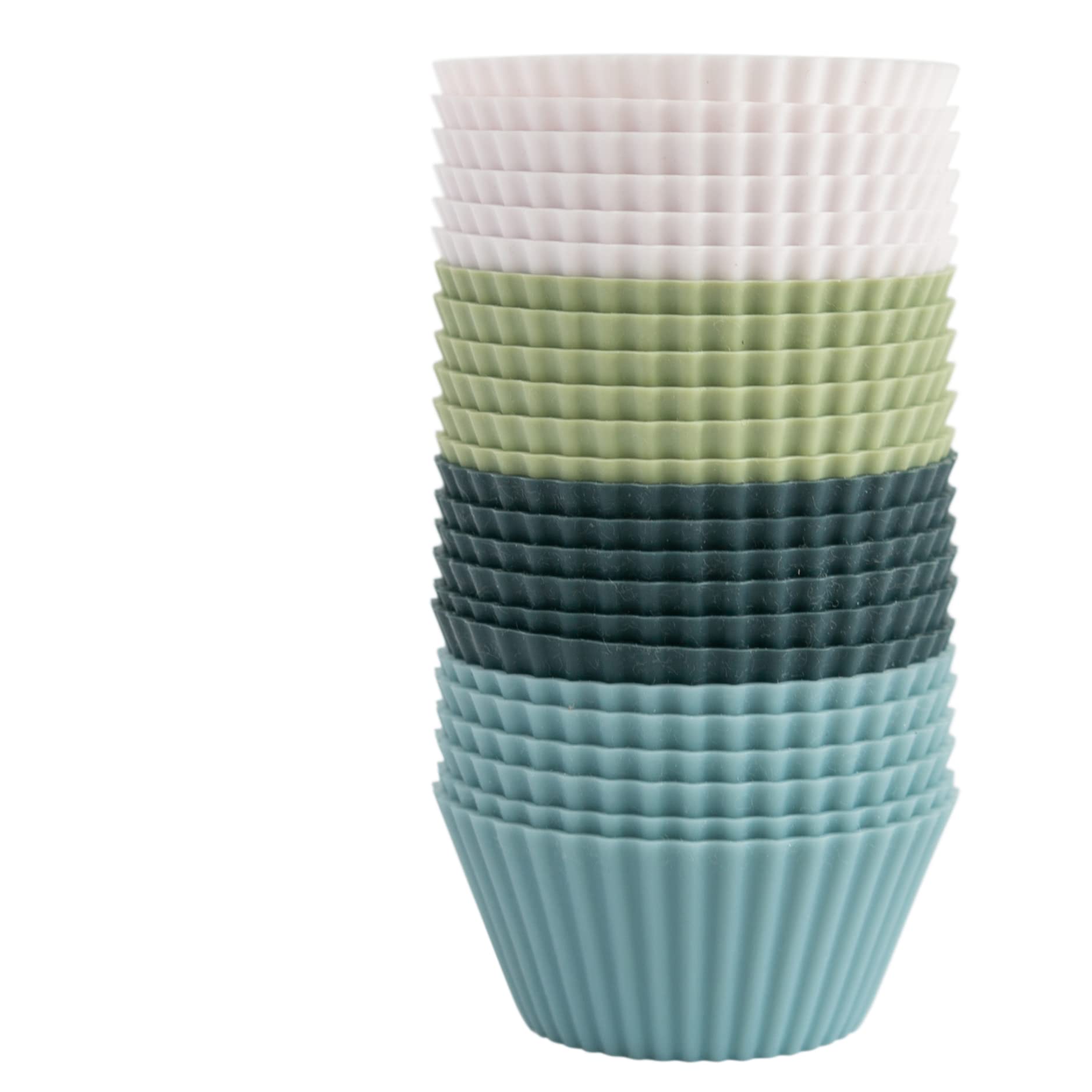 The Silicone Kitchen Reusable Silicone Baking Cup Silicone Muffin Liners For Cupcakes, Bpa Free, Regular, 24 Pack, White Blue Gr