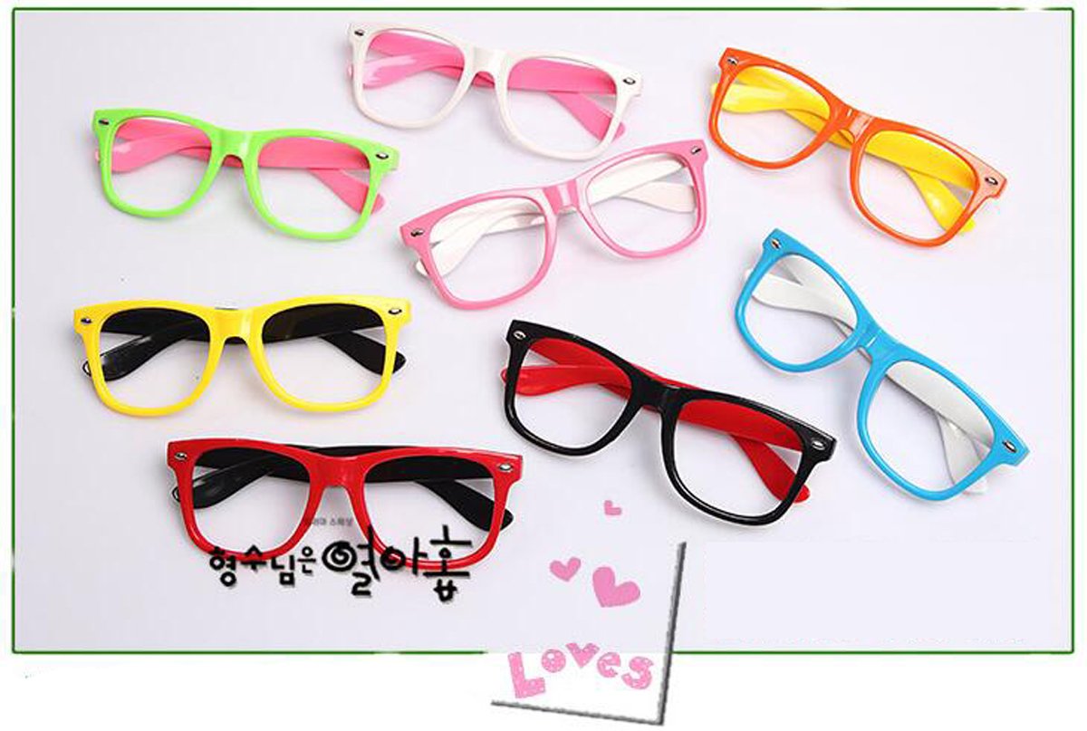 Fodattm Set of 6 Kids Children Candy Colour Fashion Cute Glasses Frame Without Lenses Nerdy Retro Glasses Party Supplies (Colour Random)