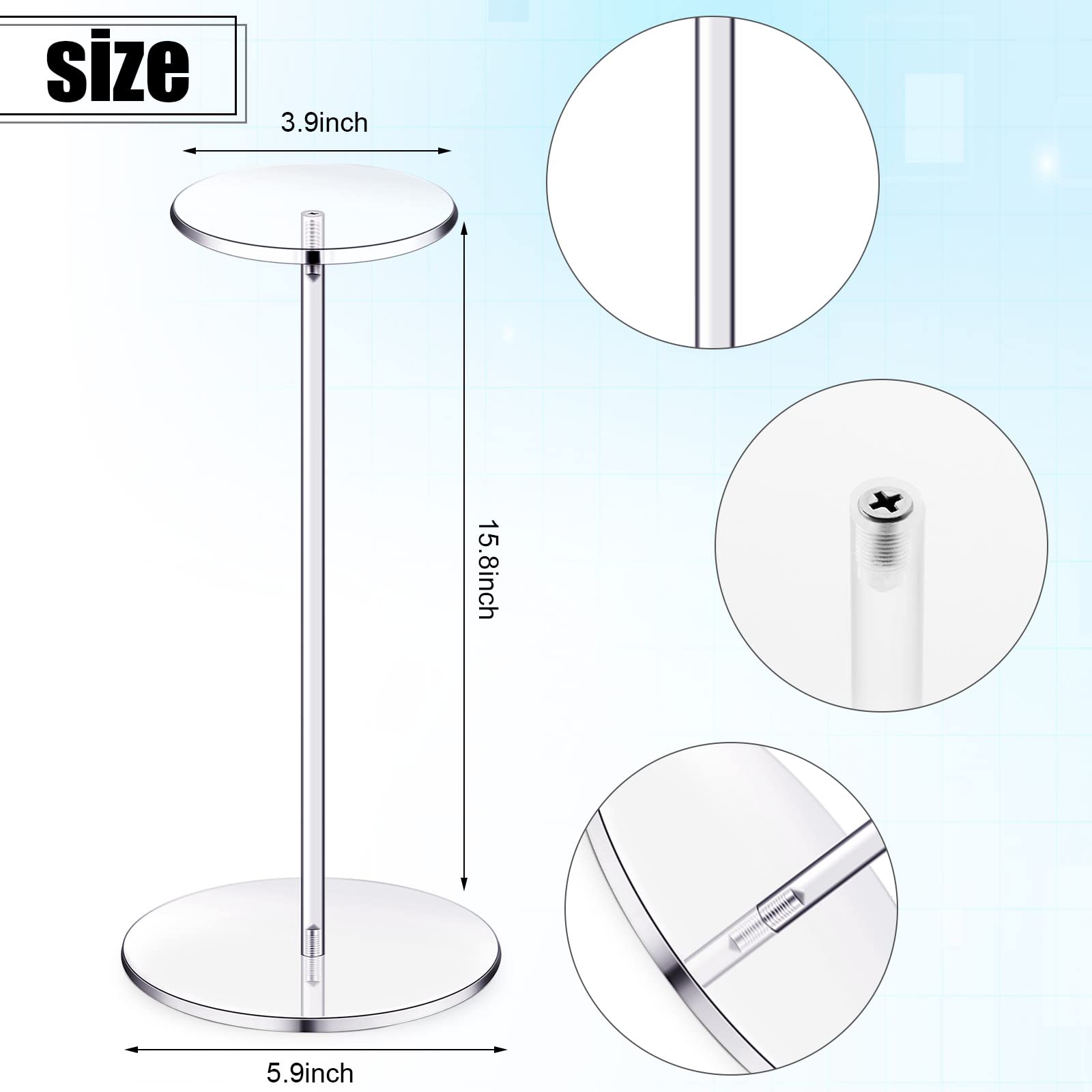 Yookeer 2 Set 16 Inch Clear Acrylic Hat Stands and Wig Display Rack Stands for Multiple Hats Display Tabletop Baseball Caps Watc