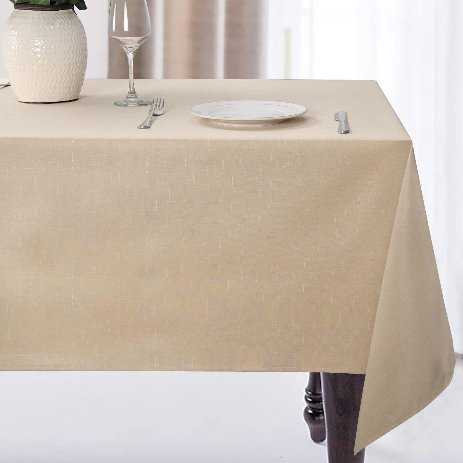 Jucfhy Rectangle Table Cloth, Linen Farmhouse Tablecloth Heavy Duty Fabric,Stain-Proof,Water Resistant Washable Table Cloths,Dec