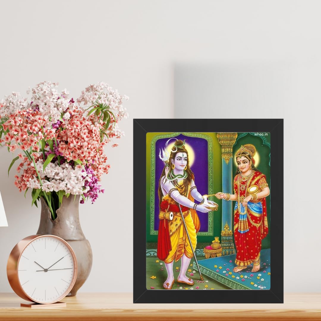 Vishara Hindu Religious Shiva And Maa Annapurna Devi Design Wall Art Painting Frame For Home Decoration And Gifting, Traditional