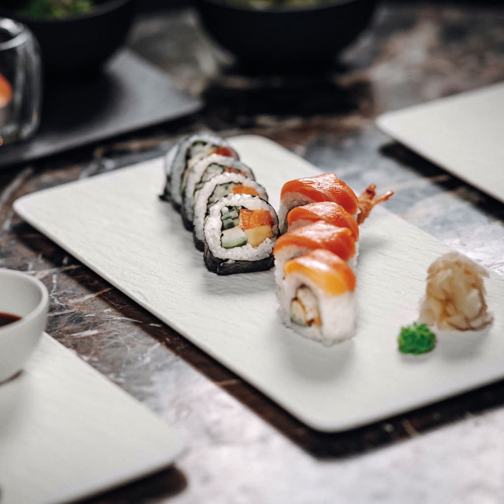 Villeroy & Boch Manufacture Rock Blanc Rectangular Serving Platter White For Meat, Fish And Vegetables, Premium Porcelain, 35X18