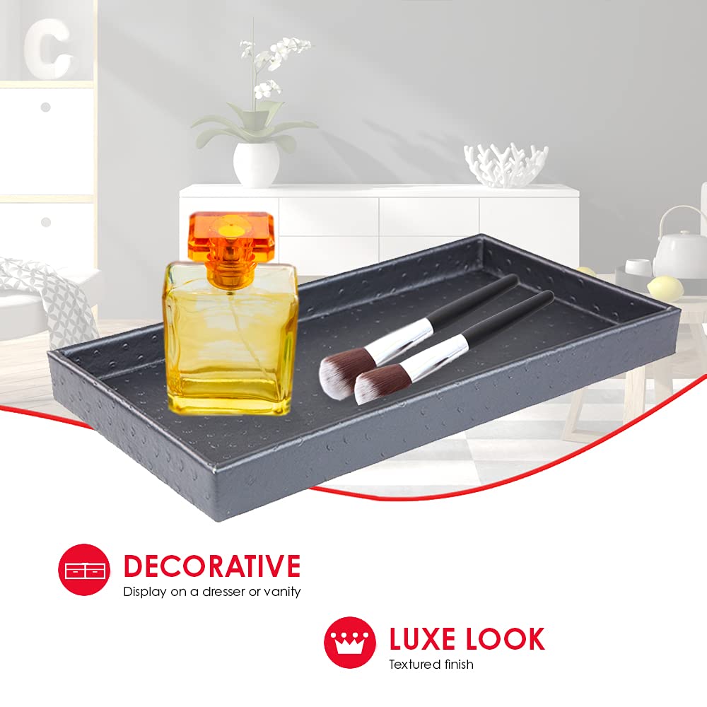 Home Basics Leather Vanity Tray, Decorative Multi-Purpose Rectangular Organizer For Dresser, Dressing Table, Bathroom & Bedroom,