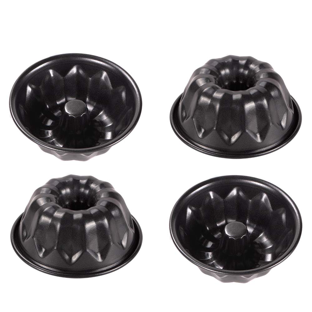 Webake 4 Inch Mini Fluted Tube Pans Nonstick Bakeware Set Of 4 For Bundtlette, Angel Food Cake, Kugelhopf, Brownie