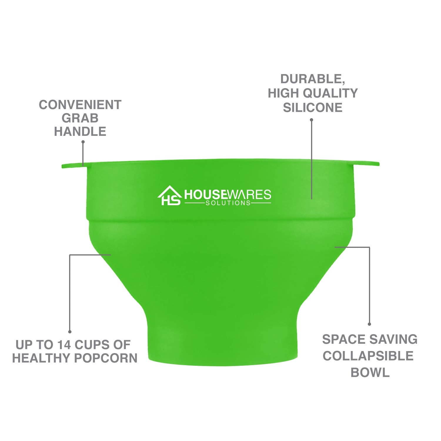 Collapsible Silicone Microwave Hot Air Popcorn Popper Bowl With Lid And Handles - Green