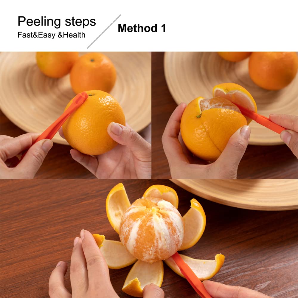 Soft Home Premium Plastic Orange Peeler Lemon Citrus Peel Cutter Vegetable Slicer Fruit Tools (Long Handle Type Orange 2 Pack;Mouse Type random color 1 Pack)