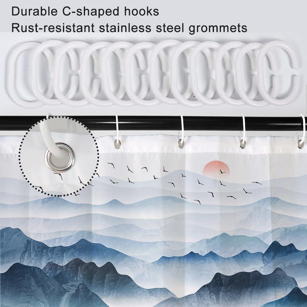 Ruelvth Stall Shower Curtain, Ink Painting Mountain Small Shower Curtain Set Abstract Sunrise Aesthetic Nature Scenery Waterproo