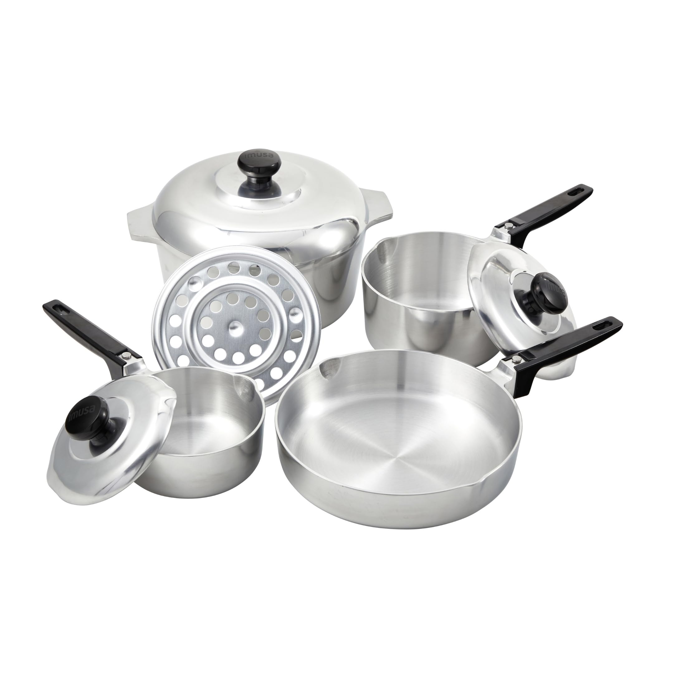 IMUSA USA Heavy Duty 8Piece Cast Aluminum Cajun Cookware Set, Silver