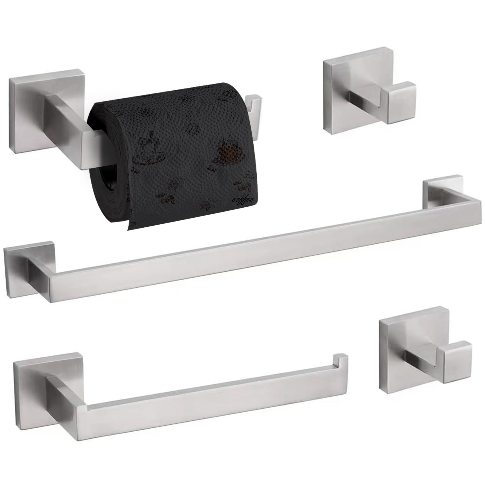 TURS 5-Piece Bathroom Hardware Set Brushed Nickel Towel Bar Set Bath Towel Holder Sets Hand Towel Holder 2 Towel Hooks  SUS 304 Stainless Steel  Q7BR-P5