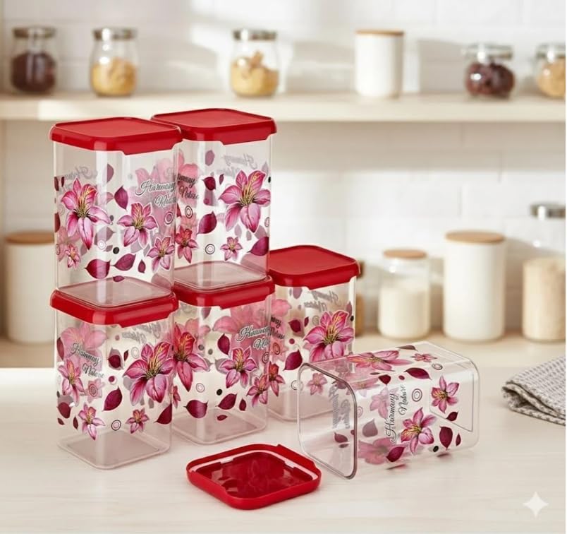 Niebla Glass Grocery Container  1200 Ml (Pack Of 6, Pink)