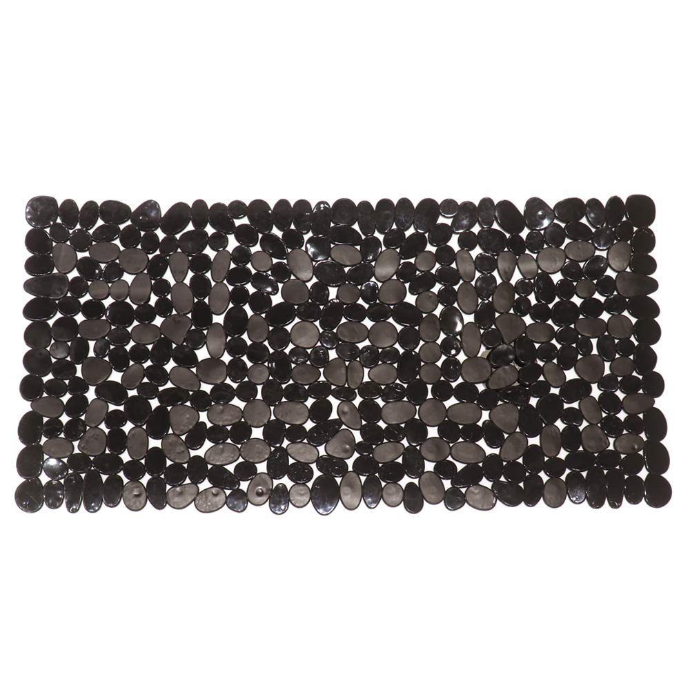 Non-Slip Pebbles Stone Bath Mats,Slip-Resistant Pebble Shower Mats, Anti-Slip Bathtub Mats, Machine Washable (Black, 14'' W X 27