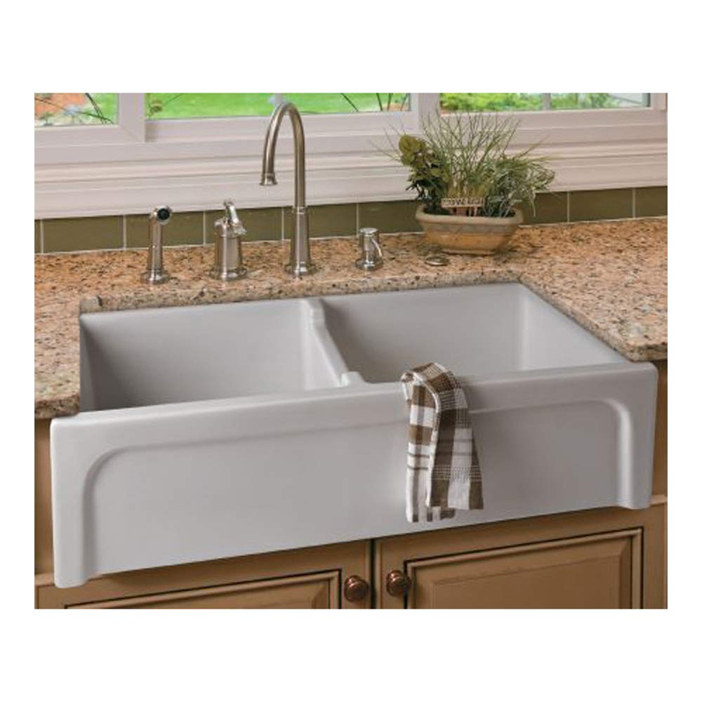Alfi Brand Ab3918Arch-W Arched Apron Thick Wall Fireclay Double Bowl Farm Sink, 39'', White