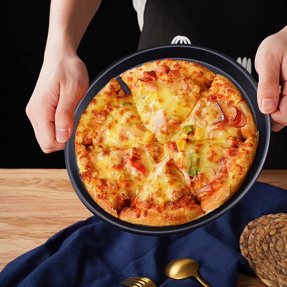 Roucerlin 9 Inch Thick Pizza Pan, Nonstick Pizza Baking Pan Pizza Steel Pan, Round Pizza Tray Pizza Baking Sheet (9 In)