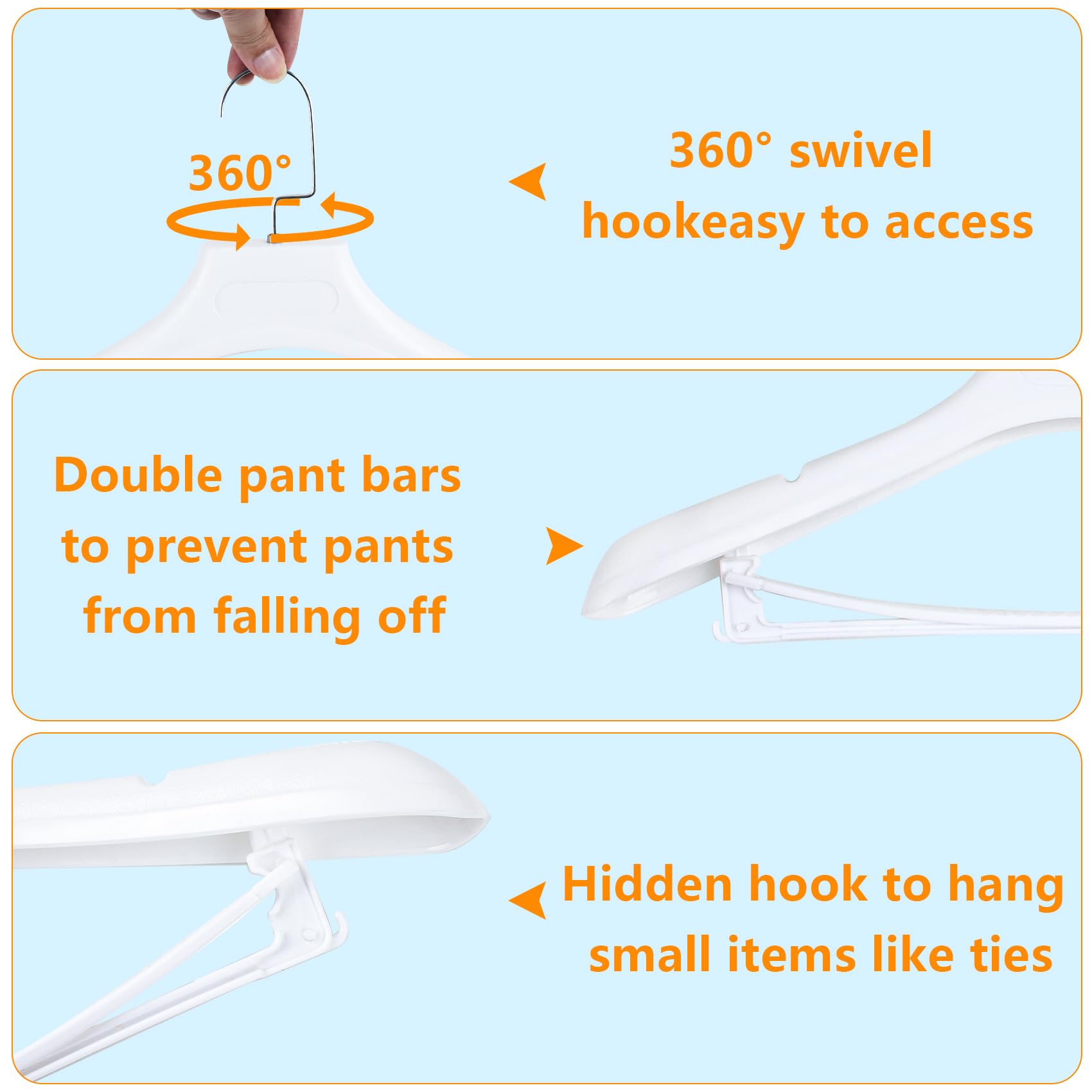 Dedu Suit Hangers For Men 10 Pack, Extra Wide Hangers Non Slip Width 17.7'', White Coat Hangers Thick Plastic With Pants Bar 360
