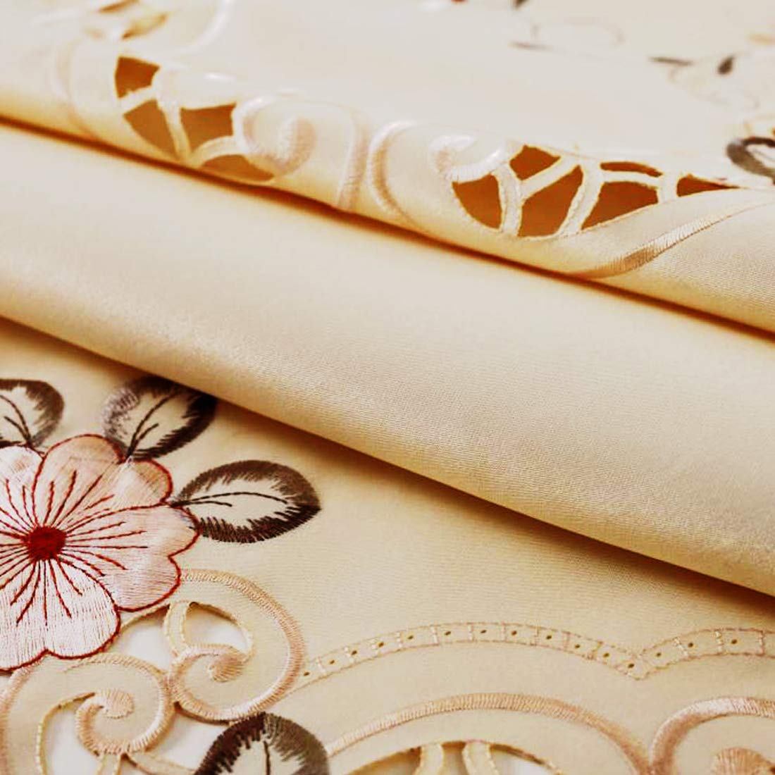 Lelehome 55 Inch X 78 Inch Oblong Flowers Embroidered Tablecloth, Vintage Classic Floral Rectangular Beige Lace Table Cloth Cove