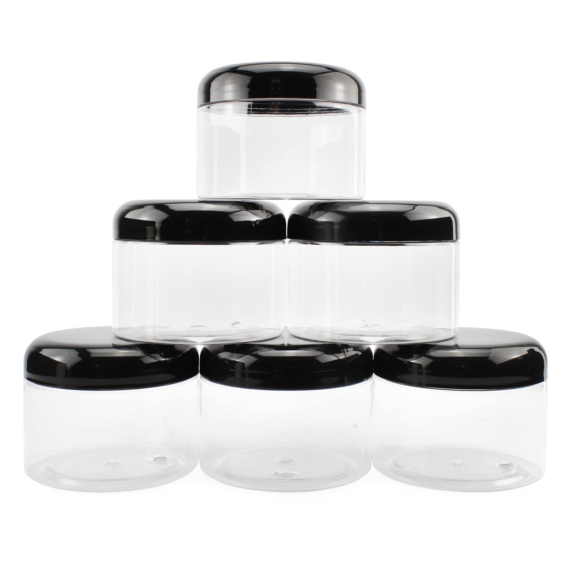 8Oz Clear Plastic Jars With Black Plastic Lids (6 Pack); Bpa Free Pet Stackable Straight Sided Containers For Bathroom & Kitchen