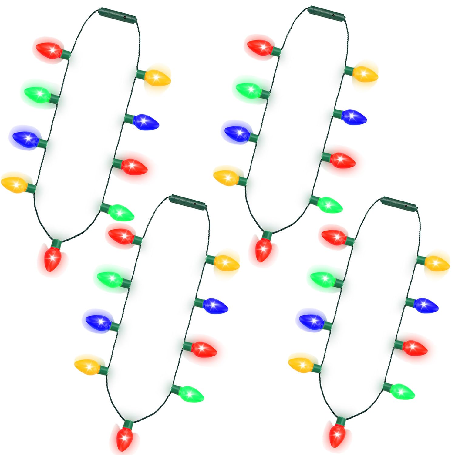 NEARTOP LED Christmas Xmas Light Up Necklace Bulb for Holiday Party Favors 9 LED Bulbs - Ugly Christmas Sweater Accessories (4 P