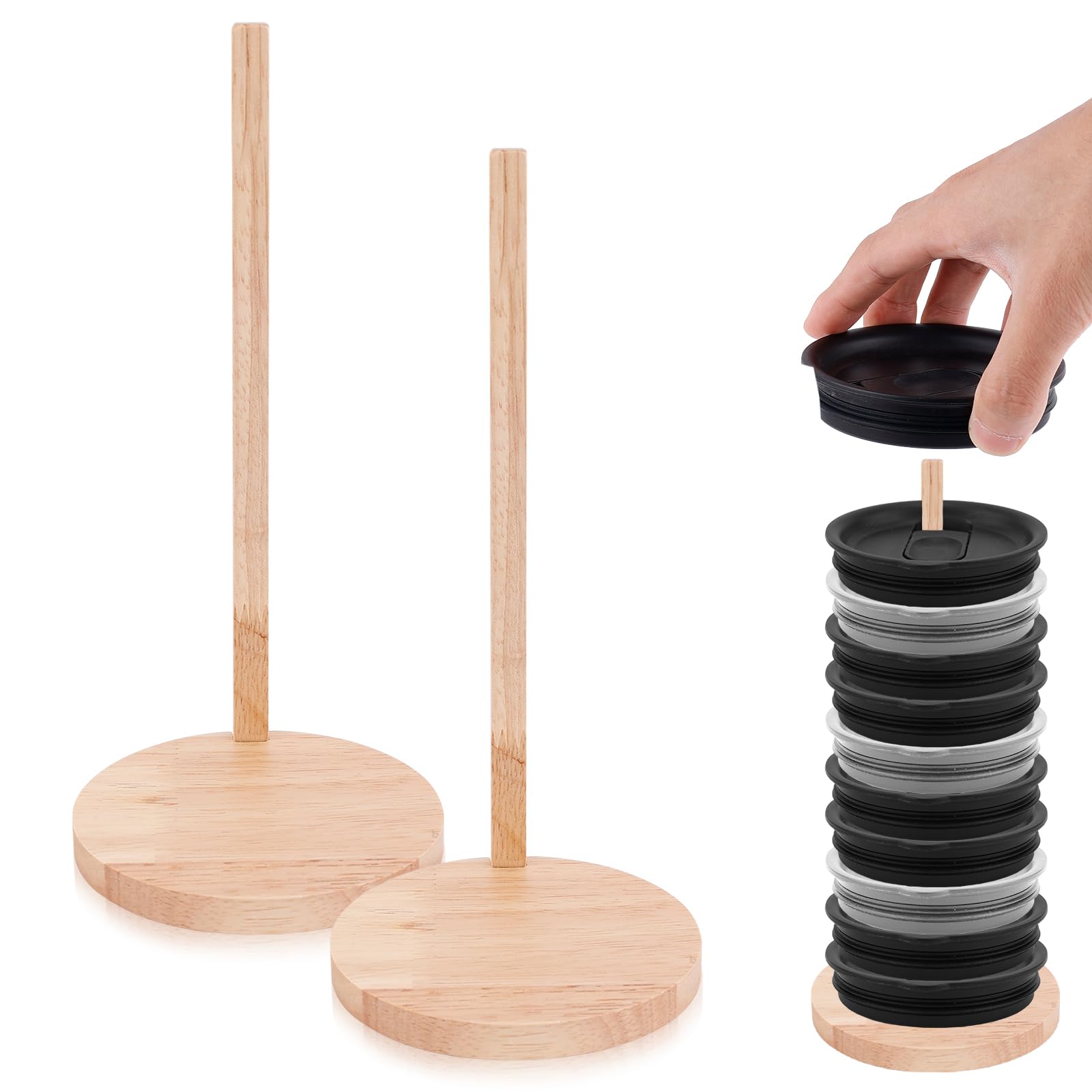Peutier 2Pcs Tumbler Lid Organizers, Space-Saving Design Detachable Cup Lid Organizer Wooden Tumbler Lid Storage Rack Stand For