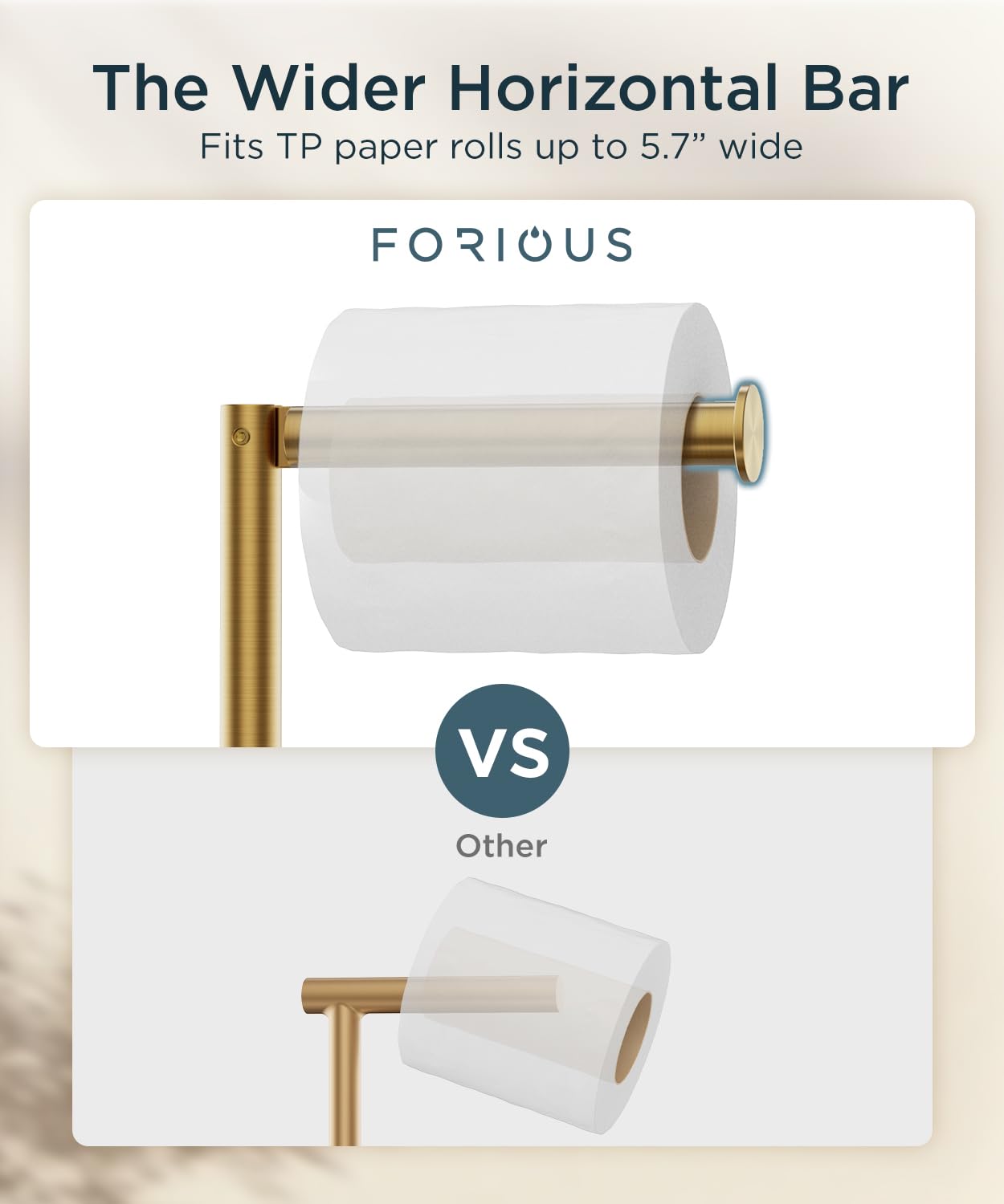 FORIOUS Modern Toilet Paper Holder Stand, Freestanding SUS 304 Stainless Steel, Weighted Base, Storage for 4 Rolls, Brushed Gold