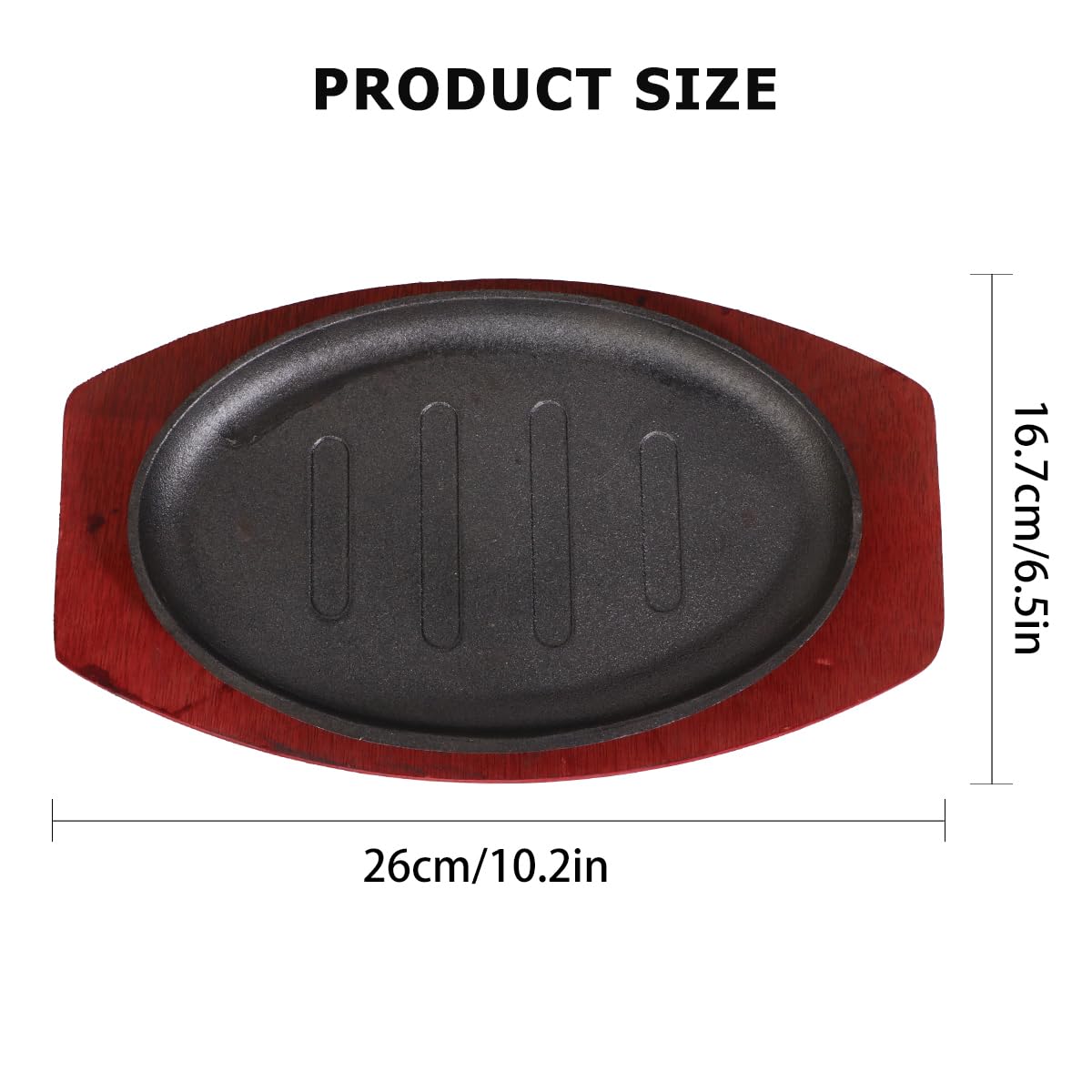 Yardwe Cast Iron Steak Pan, Round Sizzling Plate Fajita Skillet Steak Plate With Wooden Base For Kitchen Restaurant