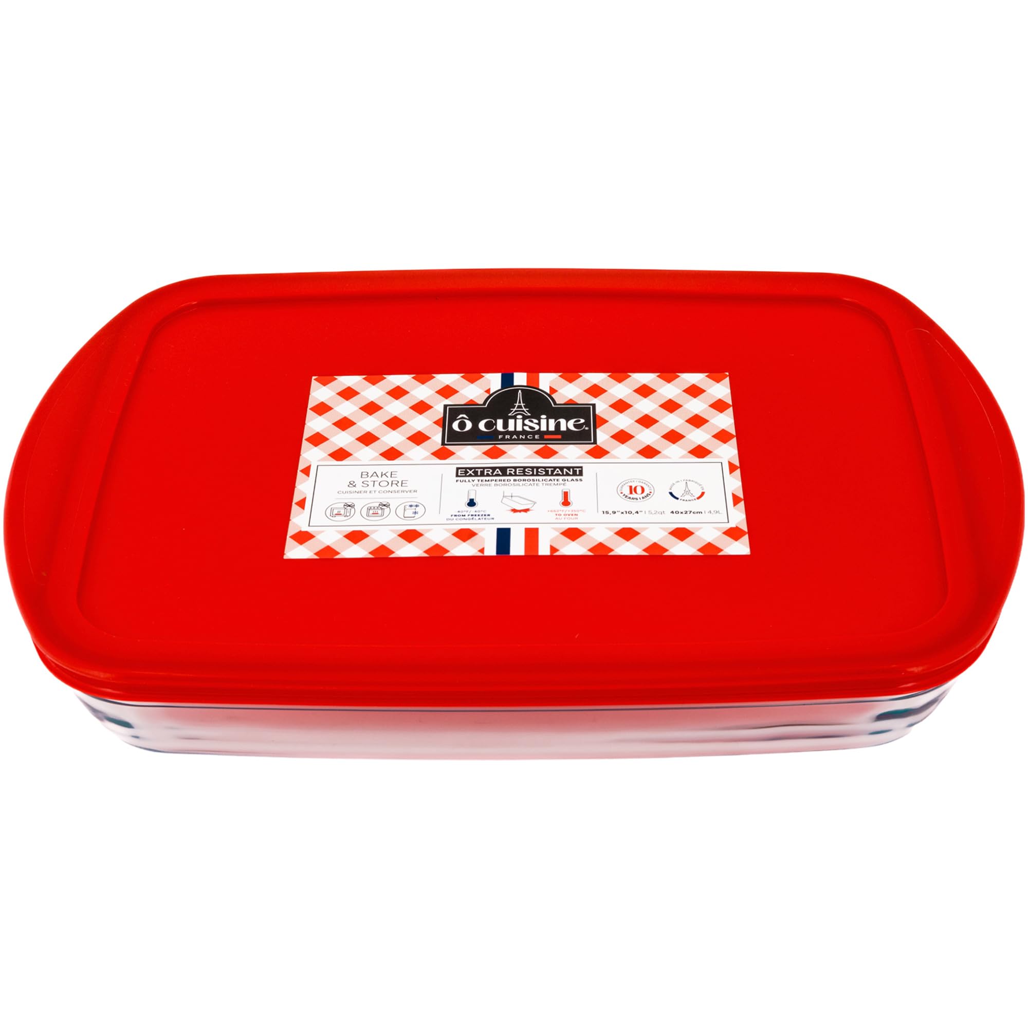 cuisine Borosilicate Glass Casserole Dish with Lid, XL (5.2 QT)  ShockResistant Glass Baking Dish, Lasagna & Brownie Pan, Free