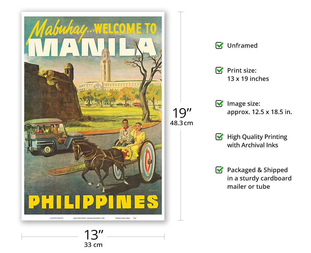 Manila Philippines - Mabuhay (Welcome) - Vintage Travel Poster C.1950S - Master Art Print (Unframed) 13In X 19In