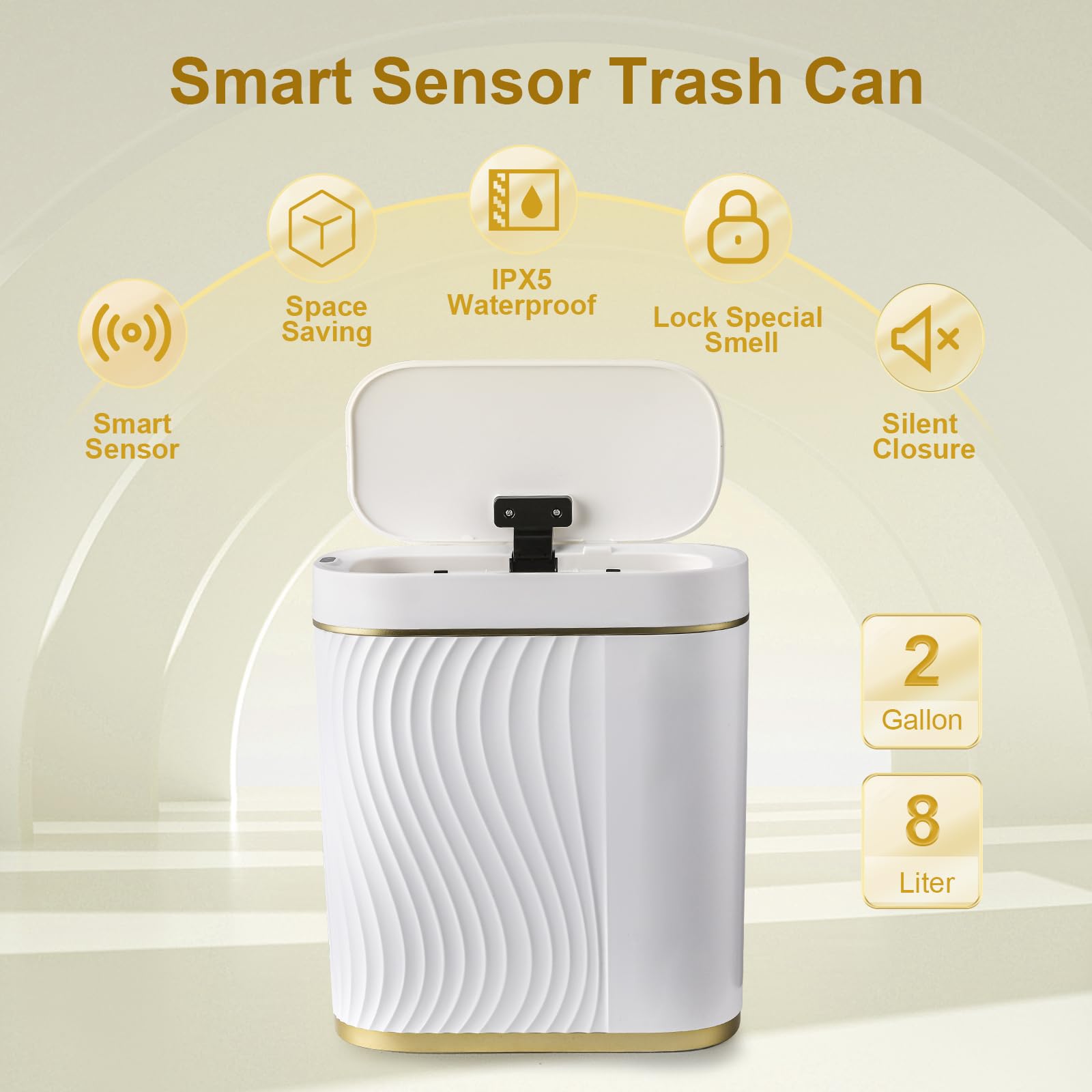 Syncvibe Bathroom Sensor Trash Can With Lid 2 Gallon Automatic Trash Bin, 7.5 Liter Small Smart Garbage Can, Slim Waterproof Gar