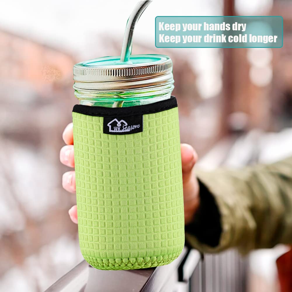 Wkieason Wide Mouth Mason Jar Neoprene Sleeve 16-24Oz Mason Jar Sleeves (24Oz/Green/Grey/Orange)