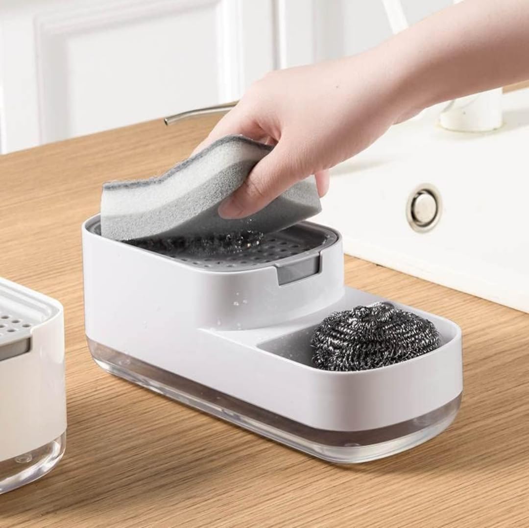 Sr Kitchen Soap Dispenser For Sink | 2In1 Liquid Dishwash Dispenser With Sponge Holder & Steel Scrubber | Steel Scrubber | 3I