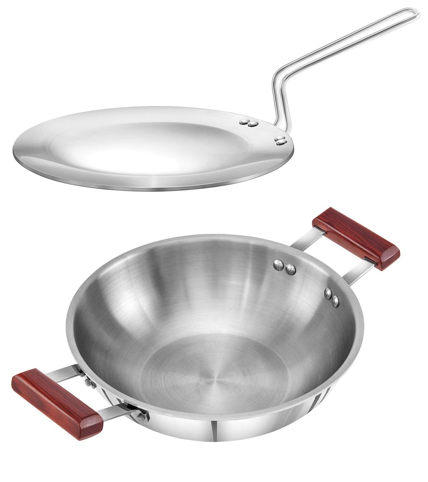Hawkins Triply 3 mm Stainless Steel Deep Fry Pan/Kadhai 2.5 LTR and Tawa 26 cm, Set of 2