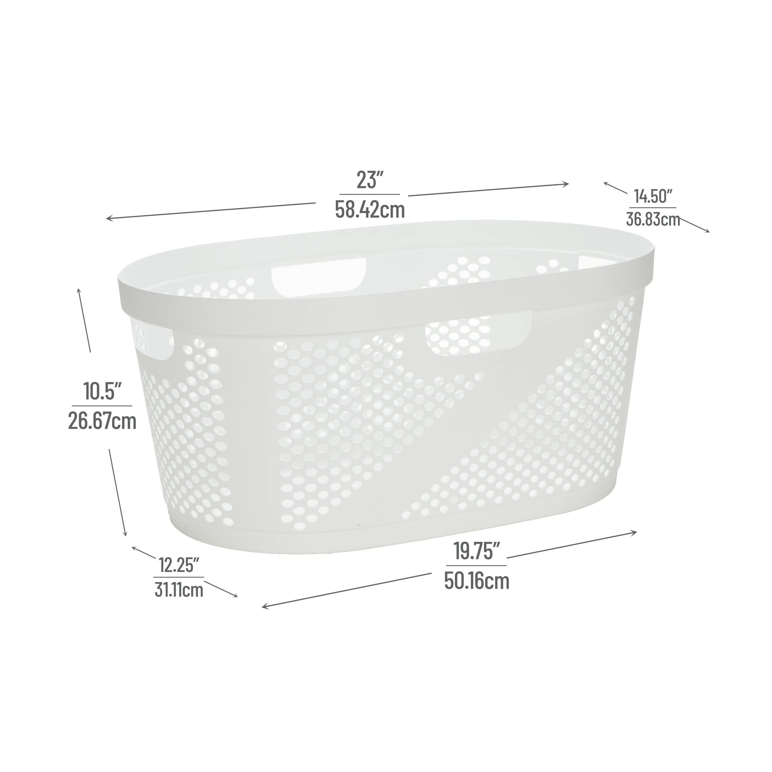 Mind Reader 40L Laundry Basket, Clothes Hamper, Ventilated, Plastic, 23''L X 14.5''W X 10.5''H, Set Of 2, White