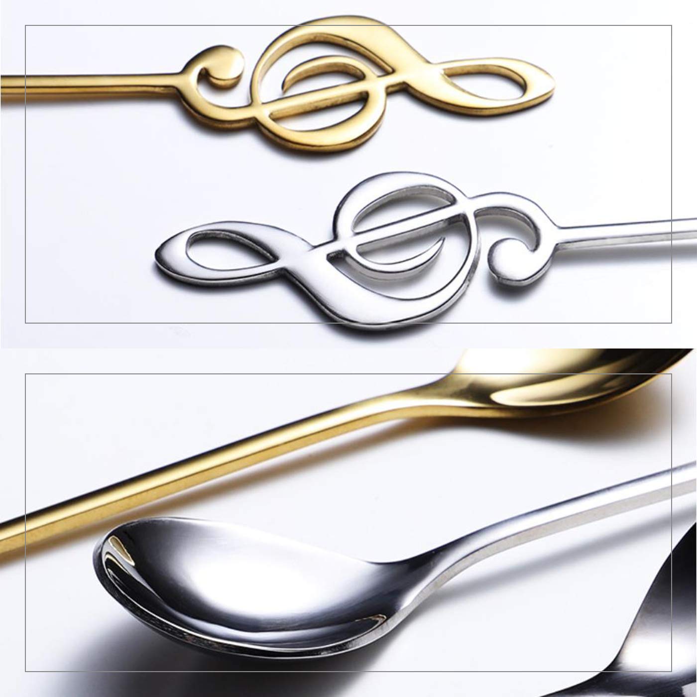 Music Note Spoons 6-Pack Creative Cute Teaspoons 18/10 Stainless Steel Staff Musical Notation Shaped Coffee Spoons By Ironx (Sil