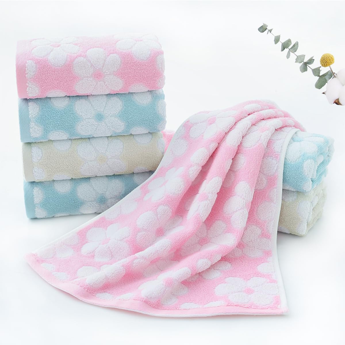 Pidada Hand Towels Set Of 4 Floral Pattern 100% Cotton Soft Absorbent Decorative Towel For Bathroom (Brown)