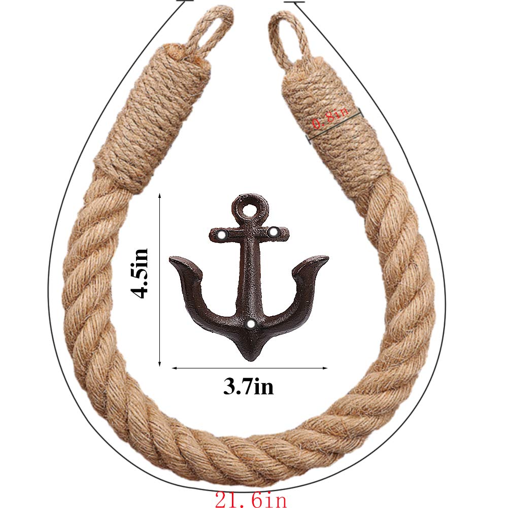 Nautical Rope Toilet Paper Holder Wall-Mounted Towel Ring Nautical Toilet Paper Holder With Metal Hooks Coastal Towel Rack Natur