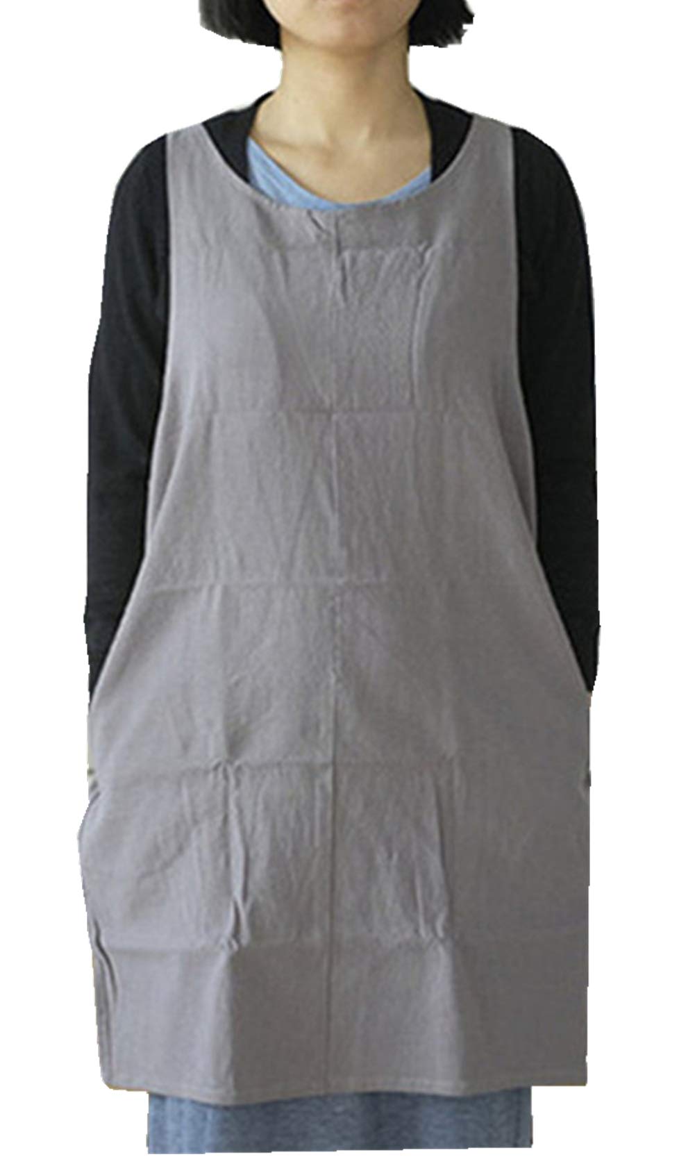 Lightgray : Soft Cotton Linen Apron Solid Color Halter Cross Bandage Aprons Japanese Style X Shape Kitchen Cooking Clothes Gift