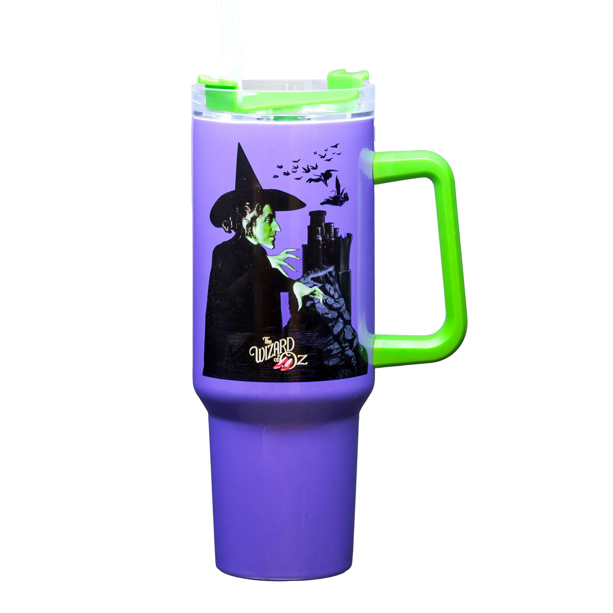 Spoontiques Wizard of Oz Stainless Steel Travel Mug, 40oz - Double Wall Insulation, Sturdy Handle, Sliding Lock Travel Lid - Wic