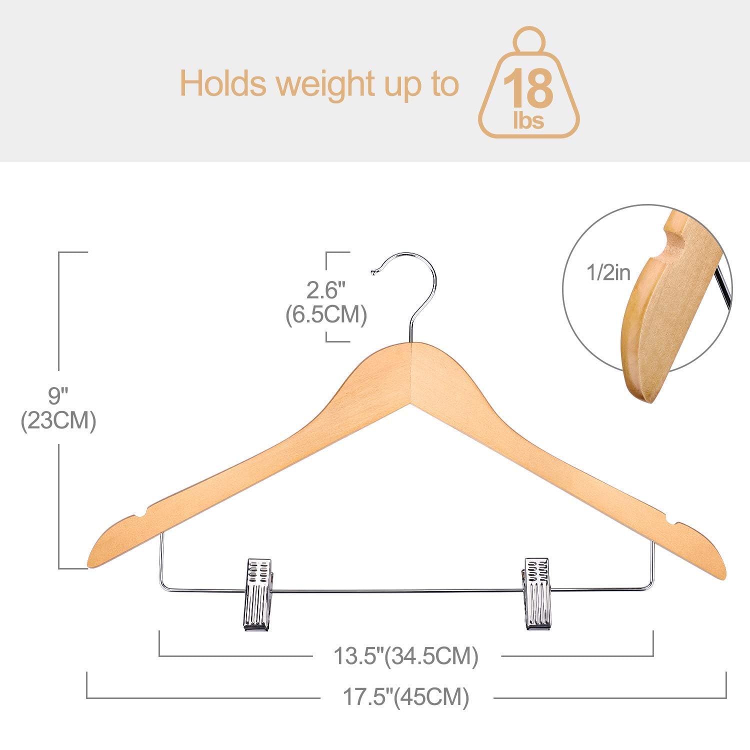 HOUSE DAY 12 Pack High-Grade Wooden Suit Hangers Skirt Hangers with Clips Solid Wood Pants Hangers Natural Smooth Finish Premium Wood Hangers with Durable Metal Clips for Blouse  Dress  Coat  Jacket