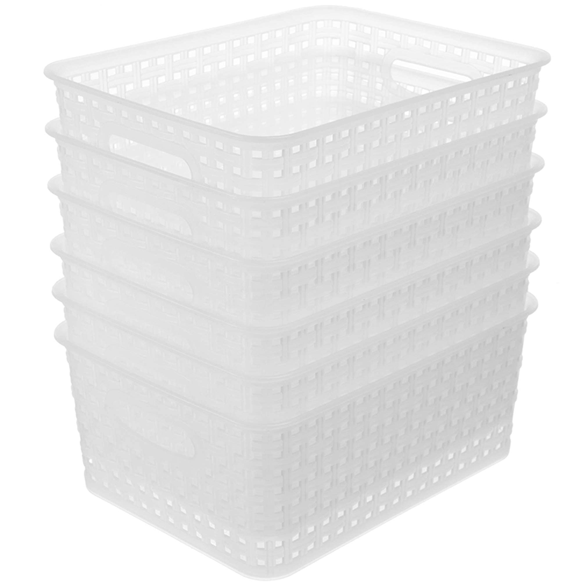 Clear Plastic Woven Storage Basket, 6-Pack Weave Basket Organizer For Kitchen Offices Bathrooms