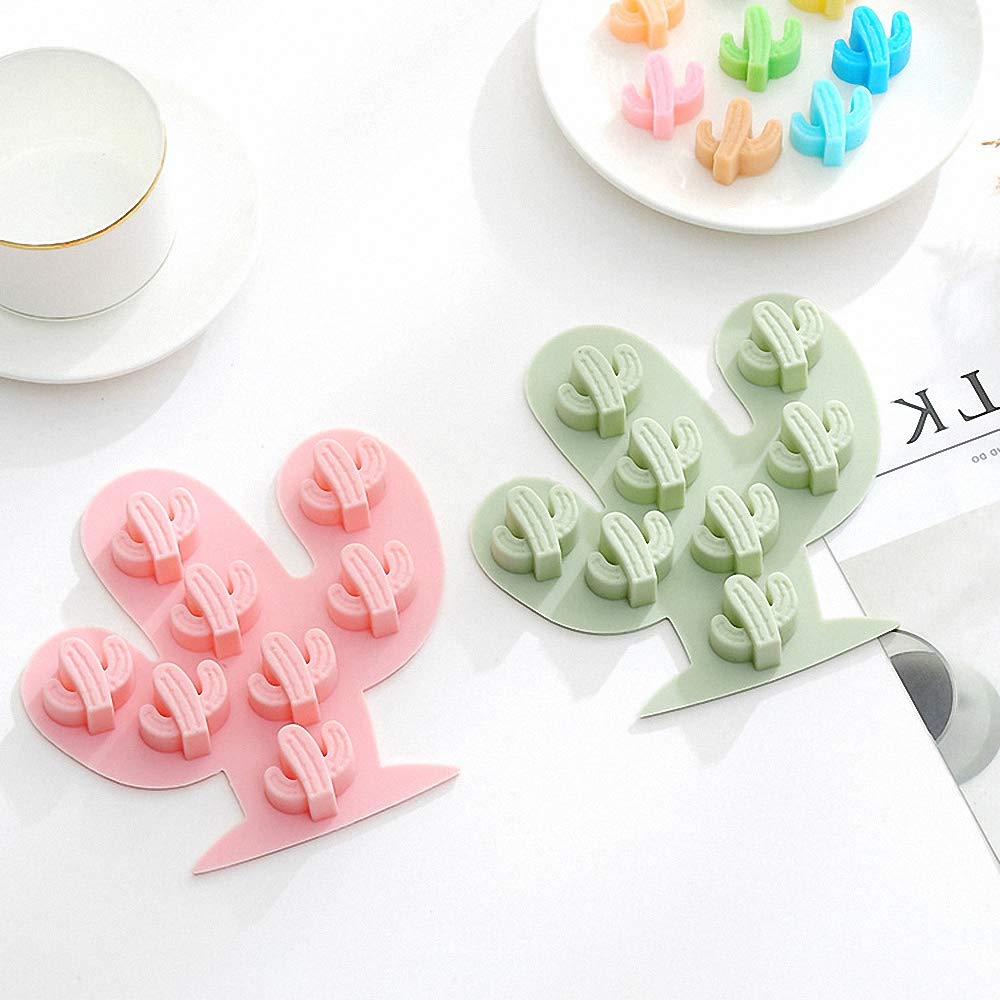 Moldfun 2Pcs Mini Cactus Ice Cube Tray Set Small Cacti Silicone Molds For Making Small Soap Chocolate Candy Gummy Baking Cake Je