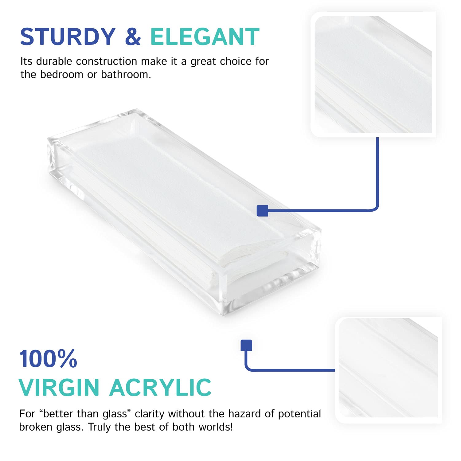 Huang Acrylic Clear Hand Towel Tray 11''X4'' (10.5''X3.5'' Internal) | For Bathrooms, Kitchens, Hosting, Picnics, Parties | Long