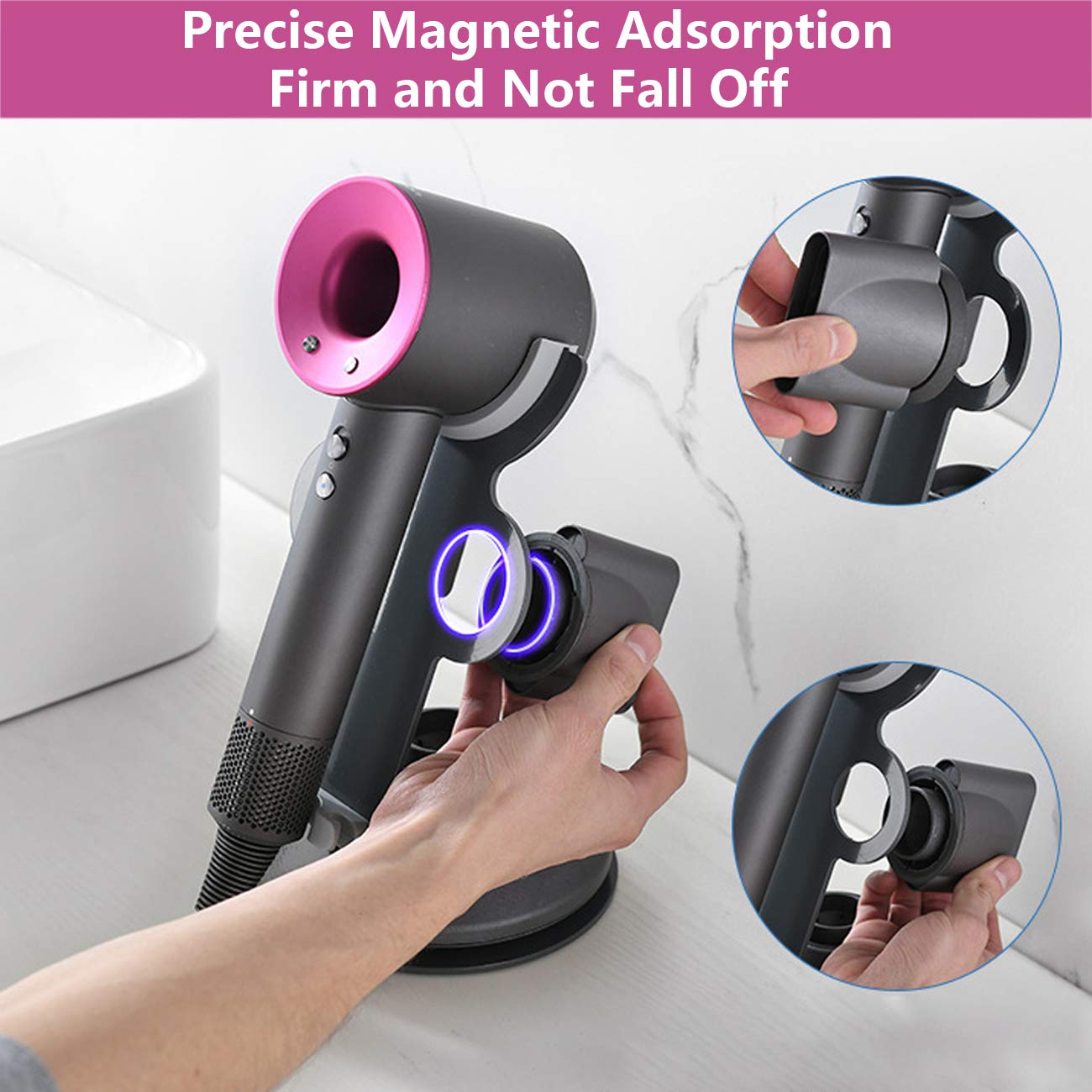 I'Smartmoon Hair Dryer Stand Holder For Dyson Supersonic, Aluminum Alloy Bracket Power Plug Holder, Bathroom Organizer For Dyson