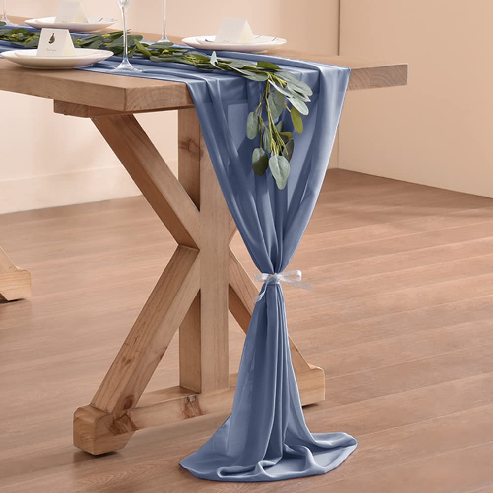 Socomi 14Ft Dusty Blue Chiffon Table Runner 29X170 Inches Sheer Wedding Runner Romantic Rustic Table Runner For Easter Thanksgiv