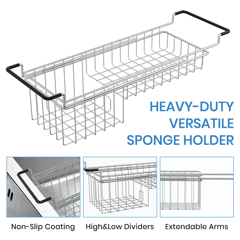 Treelen Sink Caddy Sponge Holder Kitchen Sink Organizer Sponge Caddy Expandable 13.9'' To 20'' Farmhouse Sink Accessories For Ra