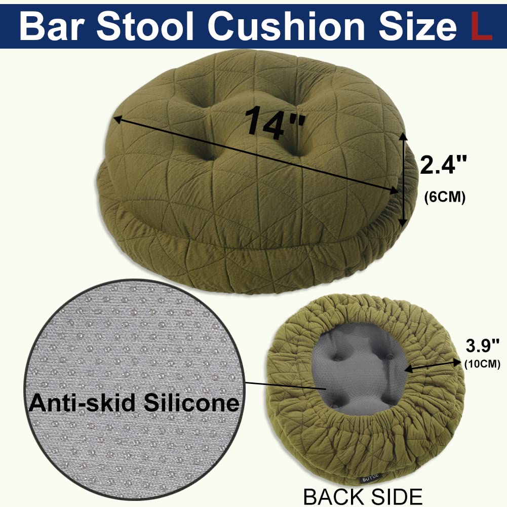 Buyue Seat Cushion For Round Bar Stool, Dia.14 Luxury Fashion Jacquard With Anti-Skid Silicone Bar Stool Cushion Padded (Green,