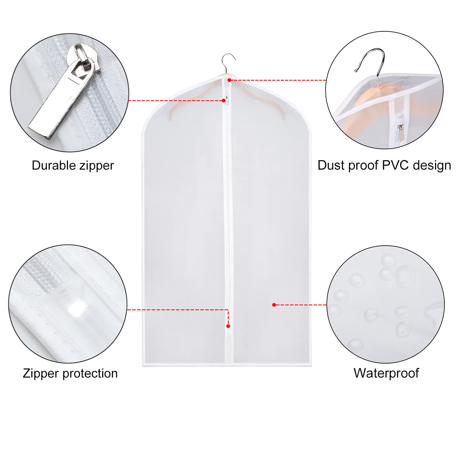 Zilink Clear Garment Bags Suit Bag for Storage 40-inch with Sturdy Zipper Dust-Proof Suit Cover Protector for Suit  Coat  Dress Clothes Cover Storage  Set of 15