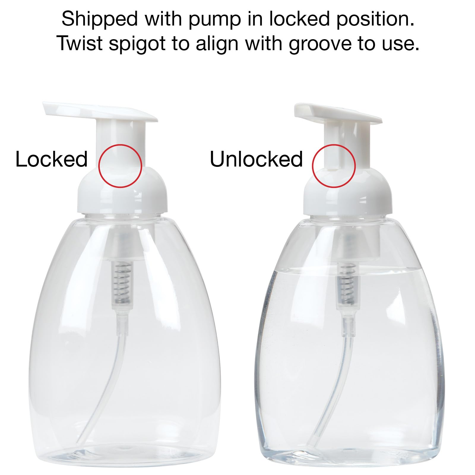 Ginger Lily Farms Foaming Soap Dispenser, Refillable Plastic Pump Bottles For Liquid Hand Soap, 12 Oz. Clear Bottle With White P
