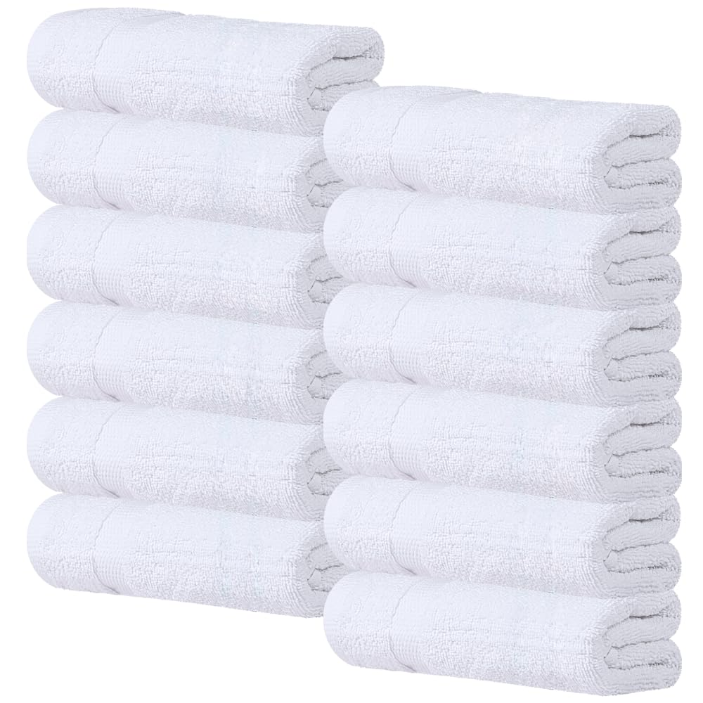 Wealuxe White Hand Towels For Bathroom [12 Pack] Cotton Hand Towel Bulk For Gym, Kitchen And Spa, 16X27 Inches Soft Highly Absor