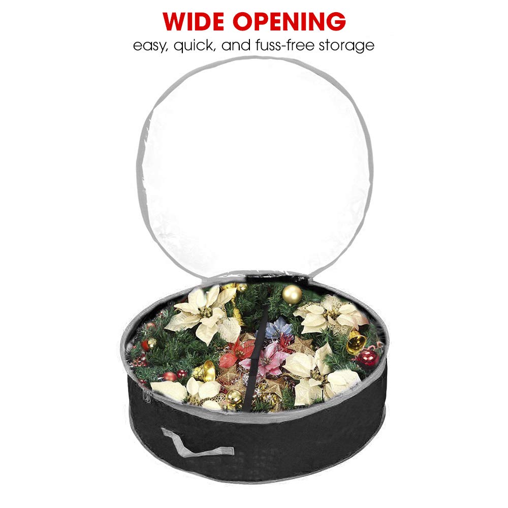 Primode Wreath Storage Bag 36'' | Garland Wreaths Container With Clear Window For Easy Xmas Holiday Storage | Durable 600D Oxfor